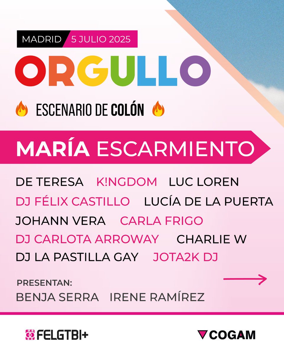 El sábado tenemos cita doble: a las 19h manifestación del Orgullo

Y después, el escenario de Colón contará con las actuaciones de artistas 👯‍♀️

🎶¡No te lo pierdas!

🌈Te esperamos para continuar celebrando la diversidad y la igualdad