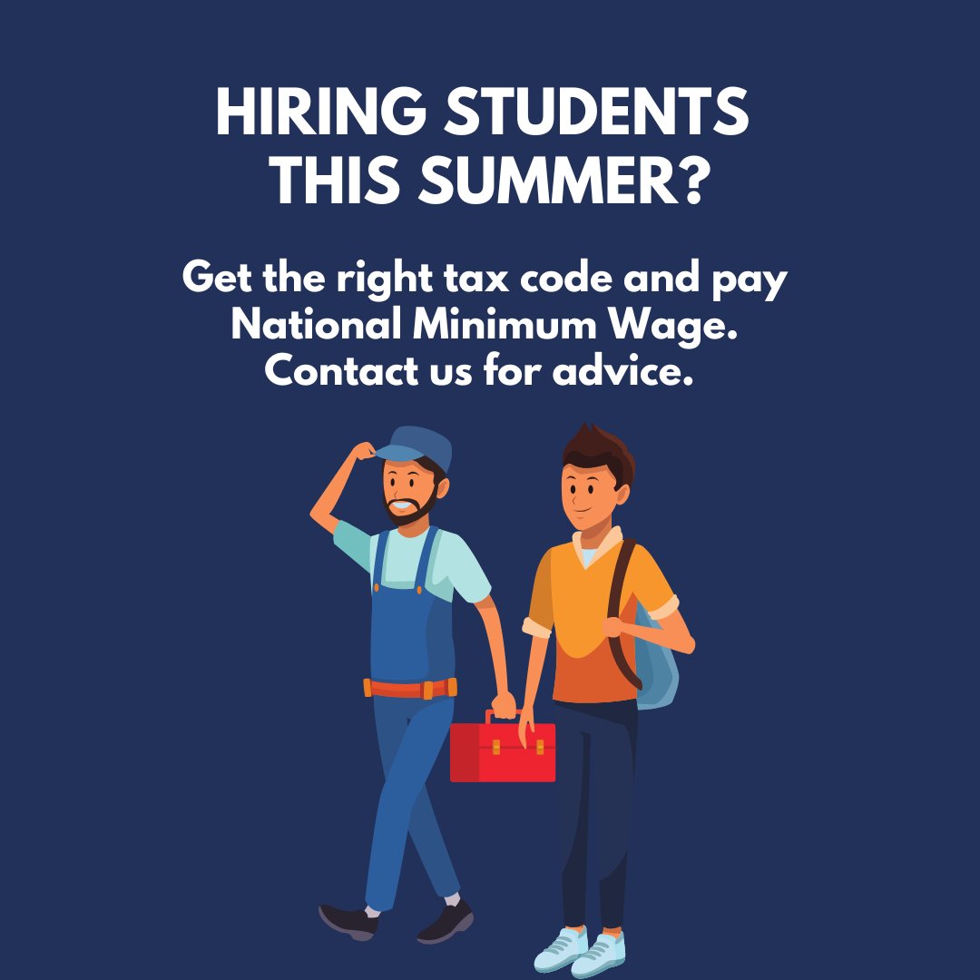 Hiring students or temps this summer? ☀️

Make sure you're using the right tax code and paying at least the National Minimum Wage. 💷

Mistakes can be costly. Need help getting it right?

Contact us today for advice.

#PayrollTips #SeasonalWork #Leeds
