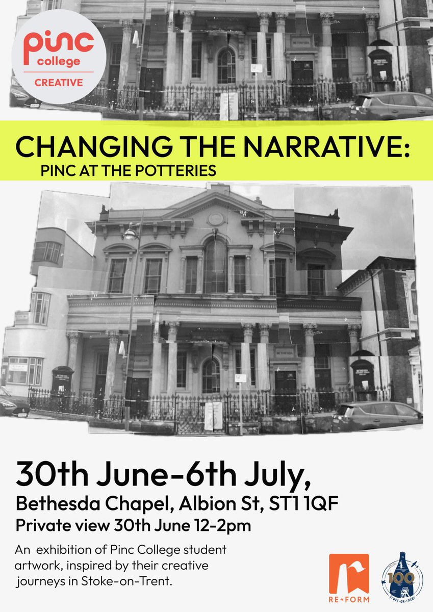 We open today at the incredible Bethesda Chapel with our student exhibition, “Changing the Narrative”!

Join us in celebrating our students' outstanding work in this stunning venue.

Open 10am–2 pm
30th June – 6th July

Alongside the main exhibition, Pinc students proudly present