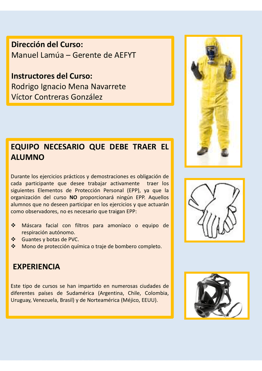 AEFYT (@aefyt_es) on Twitter photo 📢 "Técnico en emergencias con amoníaco", curso en colaboración con AFAR y OTEC. Abordaremos la respuesta efectiva ante fugas de amoníaco, incluyendo demostraciones en vivo y certificación de habilidades.
🗓️ Fecha: 8-9/10/25 .
📍 Lucena, Córdoba.
Inscripción: aefyt@aefyt.es. 📢 "Técnico en emergencias con amoníaco", curso en colaboración con AFAR y OTEC. Abordaremos la respuesta efectiva ante fugas de amoníaco, incluyendo demostraciones en vivo y certificación de habilidades.
🗓️ Fecha: 8-9/10/25 .
📍 Lucena, Córdoba.
Inscripción: aefyt@aefyt.es.