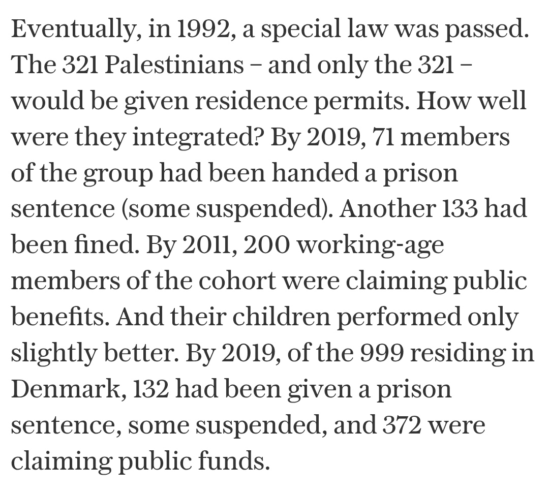 No thank you. Denmark's experience should be warning enough - both the initial wave of Palestinian refugees admitted and their children have shockingly high rates of imprisonment and benefits dependency. telegraph.co.uk/news/2025/02/1…