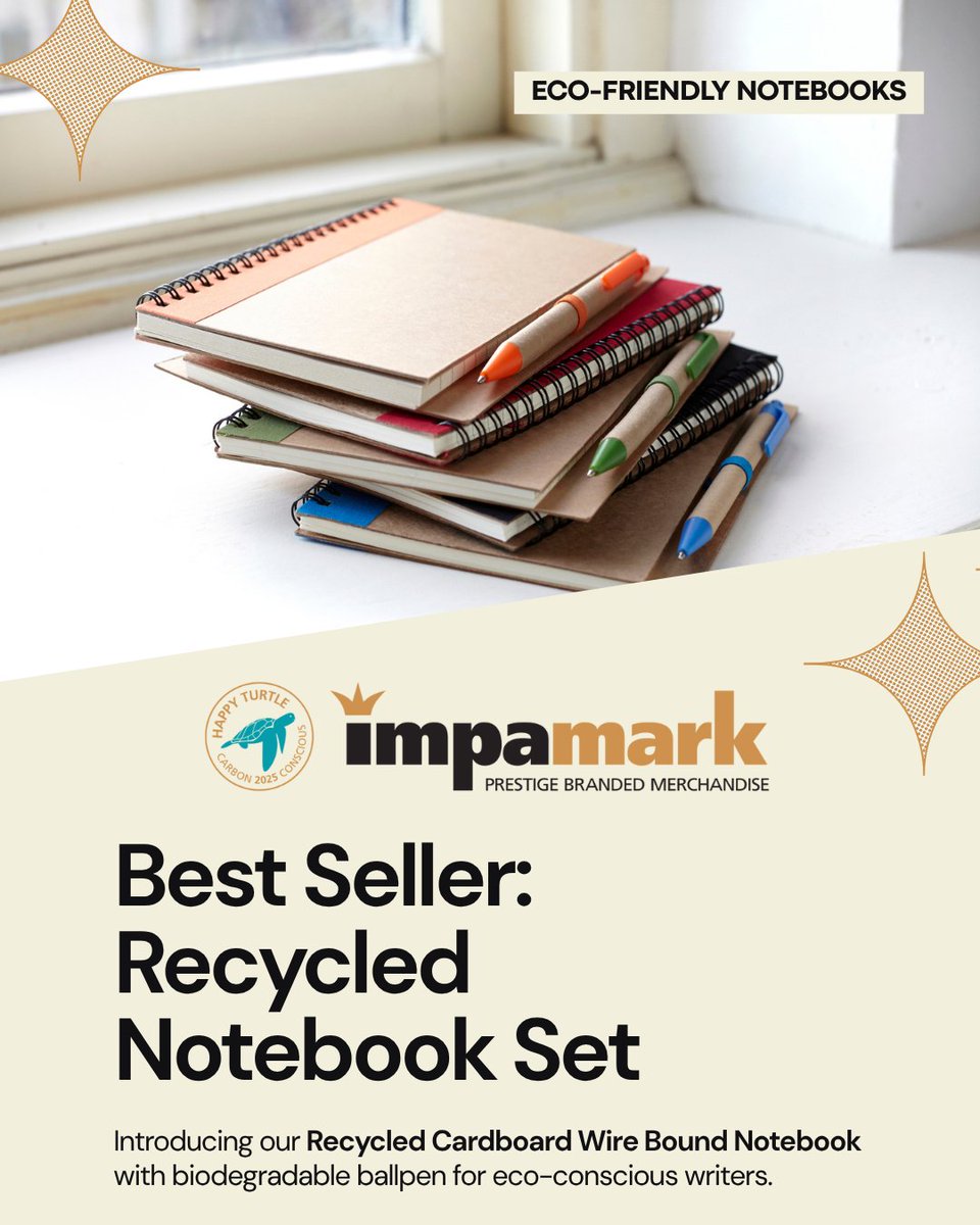 Say hello to our Recycled Cardboard Wire Bound Notebook with Ballpen – the perfect pairing of sustainability and function 🌿

Whether you're jotting notes or brainstorming big ideas, do it sustainably 💚

#SustainableStationery #GreenOffice #EcoFriendlyProducts