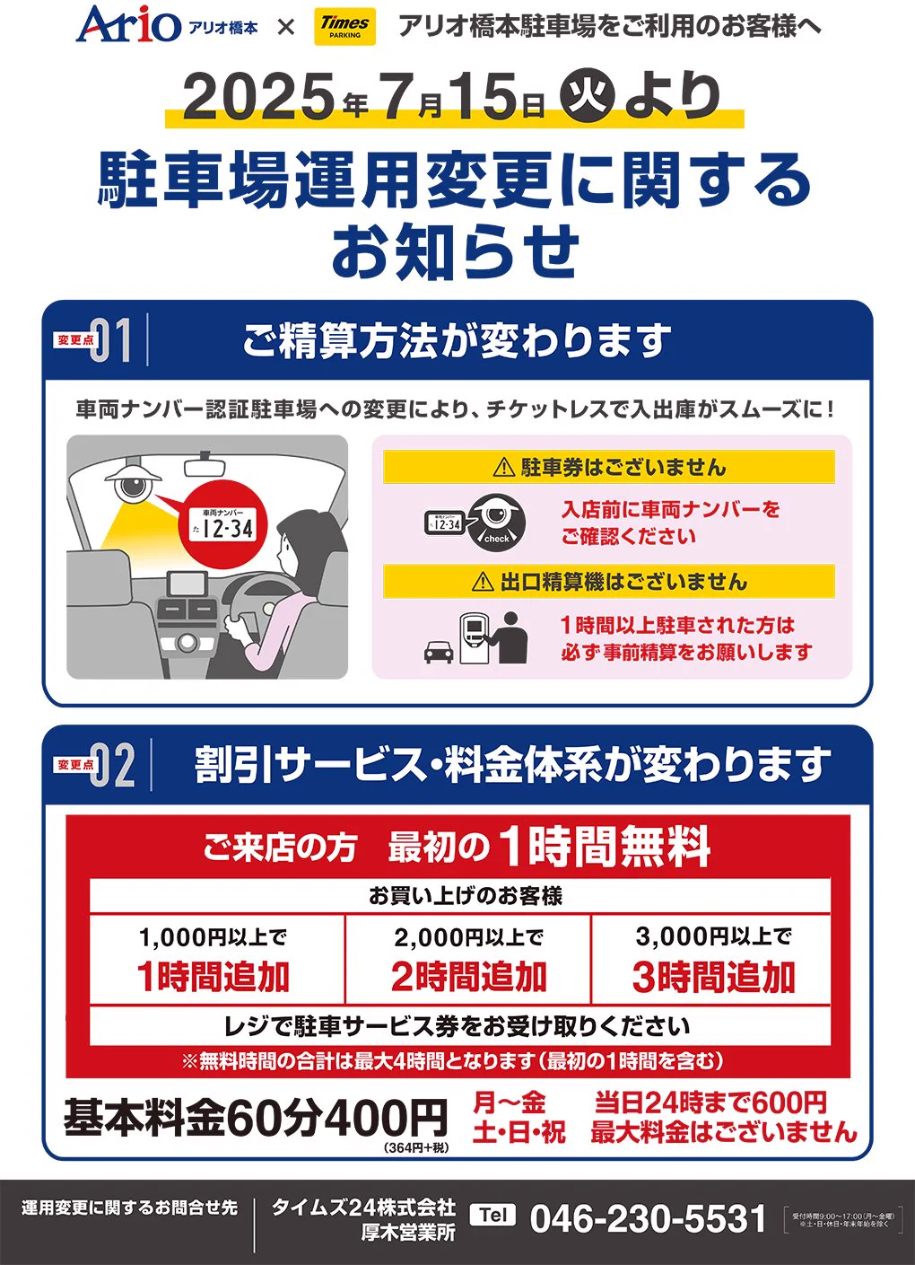 アリオ橋本駐車料金