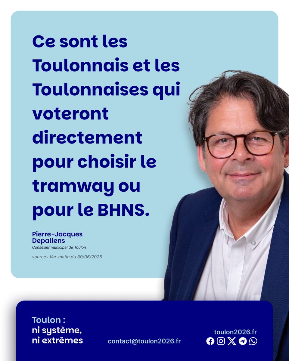 toulon2026's tweet photo. Parce que ce sont aux toulonnaises et aux toulonnais de choisir leur avenir, "voteront directement pour choisir le #tramway ou pour le #BHNS" - @Depallenspj sur @Var_Matin le 30 juin 2025

Nous voulons soumettre les sujets cruciaux à une votation citoyenne. #Toulon https://t.co/X3f8FEjtI4