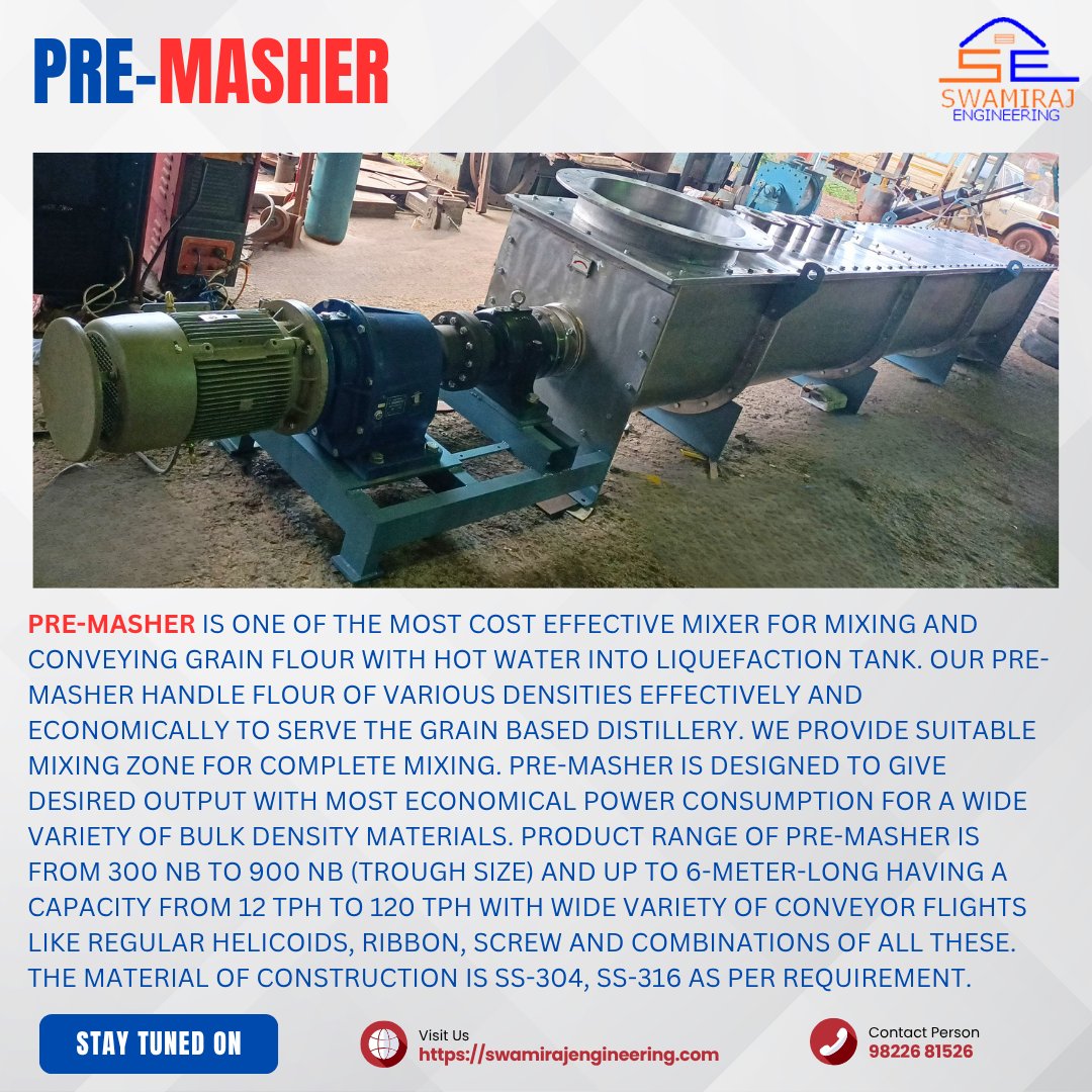 swamir79991's tweet image. Powerful mixing with minimal power — built to handle every grain density effortlessly! 
Engineered for efficiency and capacity — from 12 TPH to 120 TPH. 

#PreMasher #GrainMixer #DistillerySolutions #IndustrialMixer #ProcessEquipment #GrainToLiquid #MixingTechnology