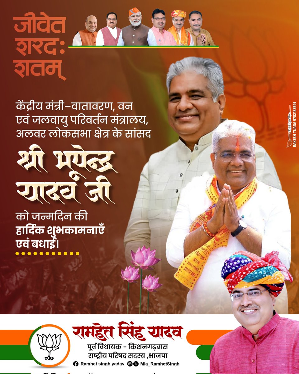 Ramhet Singh Yadav (मोदी का परिवार ) (@mla_ramhetsingh) on Twitter photo केन्द्रीय मंत्री व अलवर के लोकप्रिय सांसद आदरणीय श्री <a href="/byadavbjp/">Bhupender Yadav</a> जी को जन्मदिन की हार्दिक बधाई एवं शुभकामनाएं।
<a href="/narendramodi/">Narendra Modi</a> <a href="/BhajanlalBjp/">Bhajanlal Sharma</a> <a href="/BJP4Rajasthan/">BJP Rajasthan</a> <a href="/MadanRathore/">Madan Singh Rathore</a> केन्द्रीय मंत्री व अलवर के लोकप्रिय सांसद आदरणीय श्री <a href="/byadavbjp/">Bhupender Yadav</a> जी को जन्मदिन की हार्दिक बधाई एवं शुभकामनाएं।
<a href="/narendramodi/">Narendra Modi</a> <a href="/BhajanlalBjp/">Bhajanlal Sharma</a> <a href="/BJP4Rajasthan/">BJP Rajasthan</a> <a href="/MadanRathore/">Madan Singh Rathore</a>