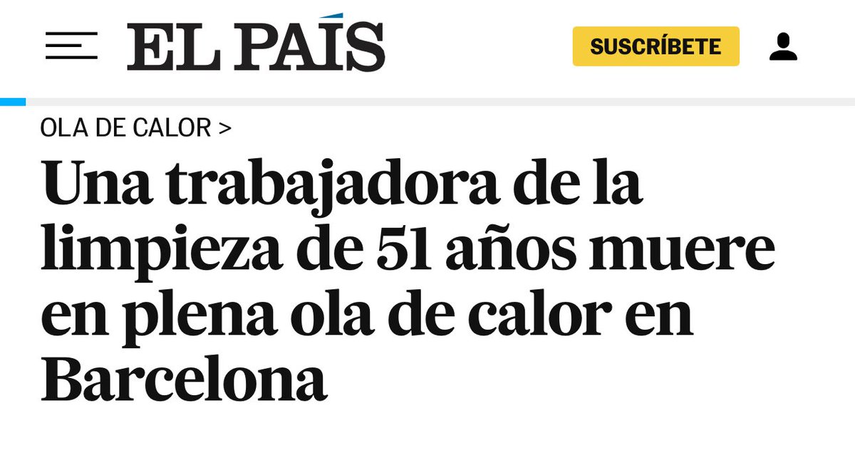 Si es confirmen les informacions, aquest dissabte hauria mort la 5a treballadora per cop de calor.

Les empreses s'han de responsabilitzar de la salut de les seves treballadores. Amb les altes temperatures que patim, la llei obliga a cessar l'activitat.

El meu condol a la