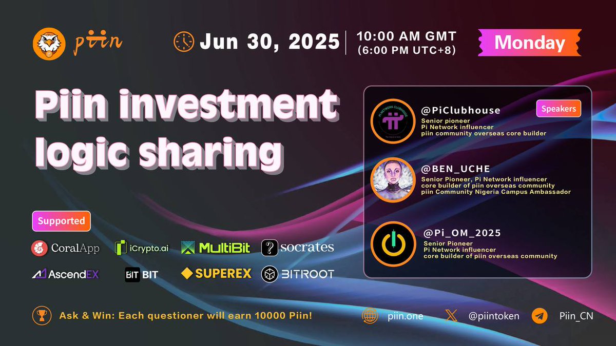 The worldwide users of #PiNetwork and the tech innovation of #Piin are shaping the blockchain future

Join our Space on Jun.30, 18:00 UTC+8 to witness this moment 👊👊👊

Space link: x.com/i/spaces/1yNGa…

#PVE #LA #CUDIS #KILLBILL #Moolah #KBBB #Jager #MUSK #EGL1 #ZKJ #TUFT