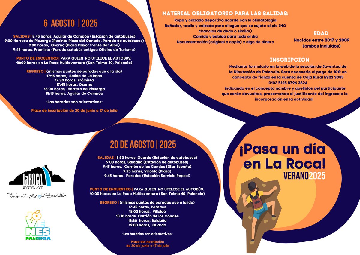 📷 ¡Ya está abierto el plazo de inscripción de la nueva edición Pasa un Día en la Roca 2025! 📷
diputaciondepalencia.es/sitio/juventud…