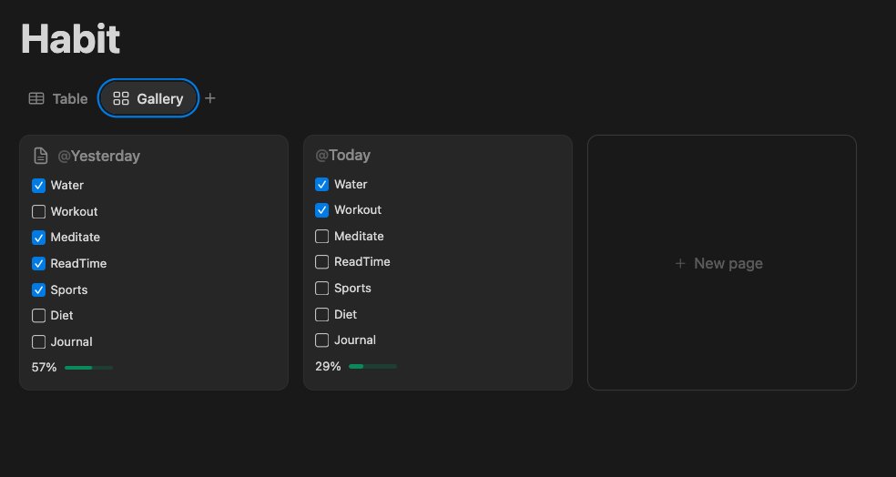 Harshit_code's tweet image. Folks!
I have built a personalized habit tracker in Notion.

It tracks all your daily habits and calculates your daily progress.

If you want the notion link, react to this thread.