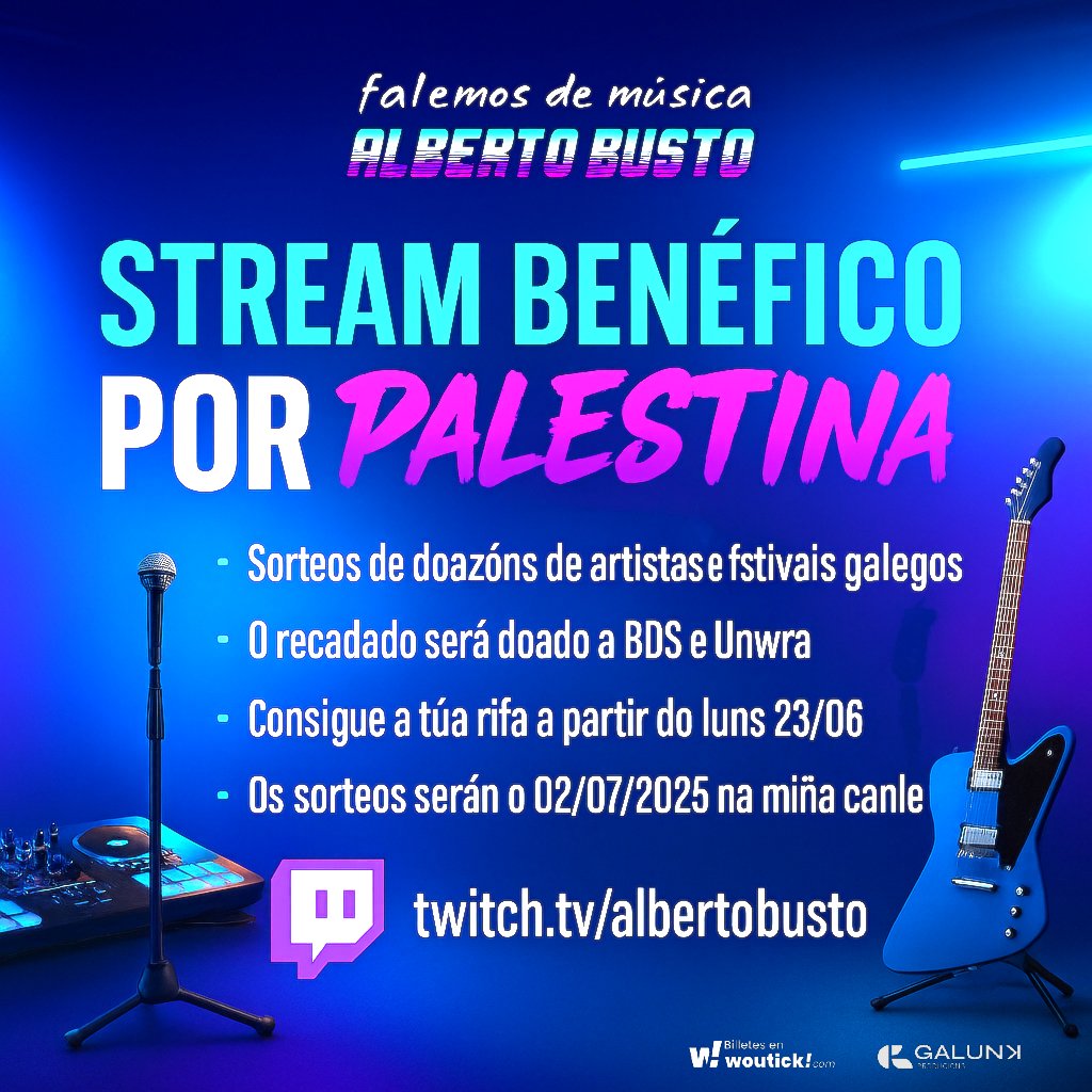 QUEDA 2 DÍAS!🇵🇸

1380 Euros recadados
40 artistas e festivais doantes
+100 sorteo

O mércores espérovos en Twitch.

woutick.com/es/entradas/st…