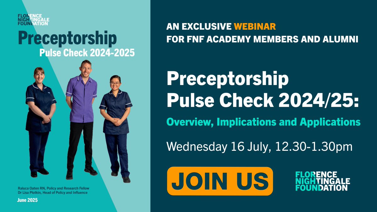 Our next webinar for #FNFMembers and #FNFAlumni, is a focused, lunchtime session on 16 July, from 12.30pm.

We'll be sharing key insights from the 2024/25 #Preceptorship Pulse Check and discussing its implications with a panel of experts.
Register at ➡️ tinyurl.com/y25u75y2