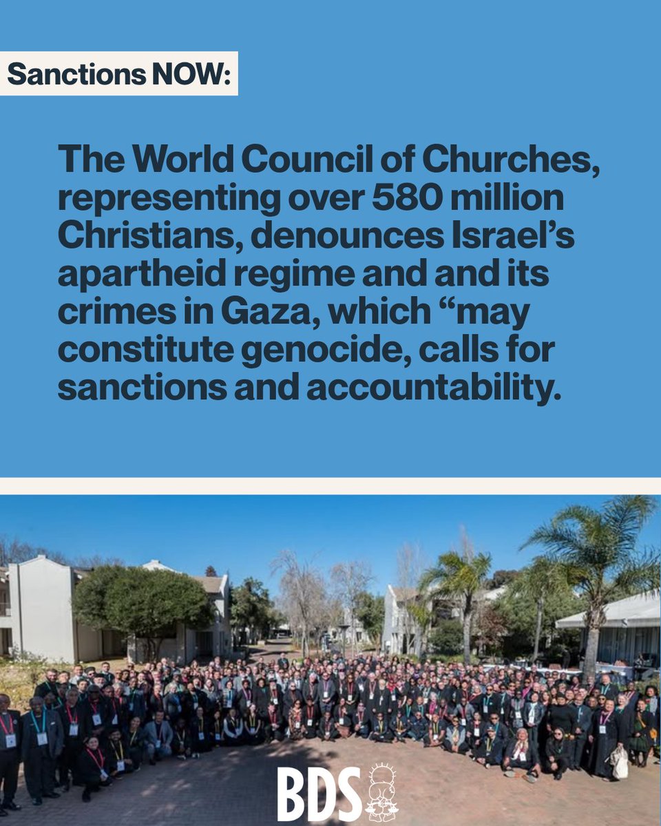 The World Council of Churches (WCC), representing over 580 million Christians, denounces Israel’s apartheid regime and and its crimes in Gaza, which “may constitute genocide,” calls for “sanctions and accountability”.

#SanctionsNow

loom.ly/taJc7Mk