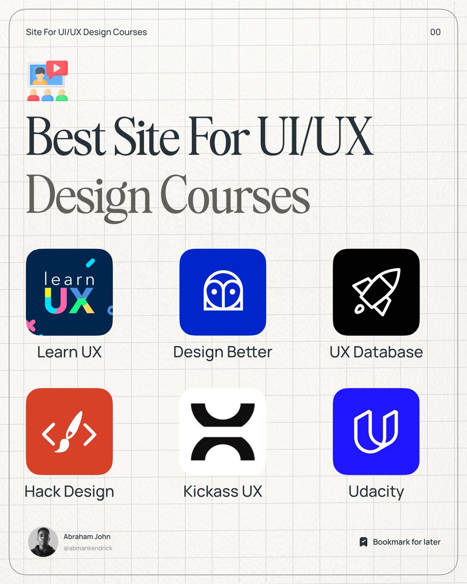 Abmankendrick's tweet image. Here are some of the best sites every designer should know when looking for top UI/UX design courses to learn in 2025.

Repost to share with others 💜

🧵Open thread 👇