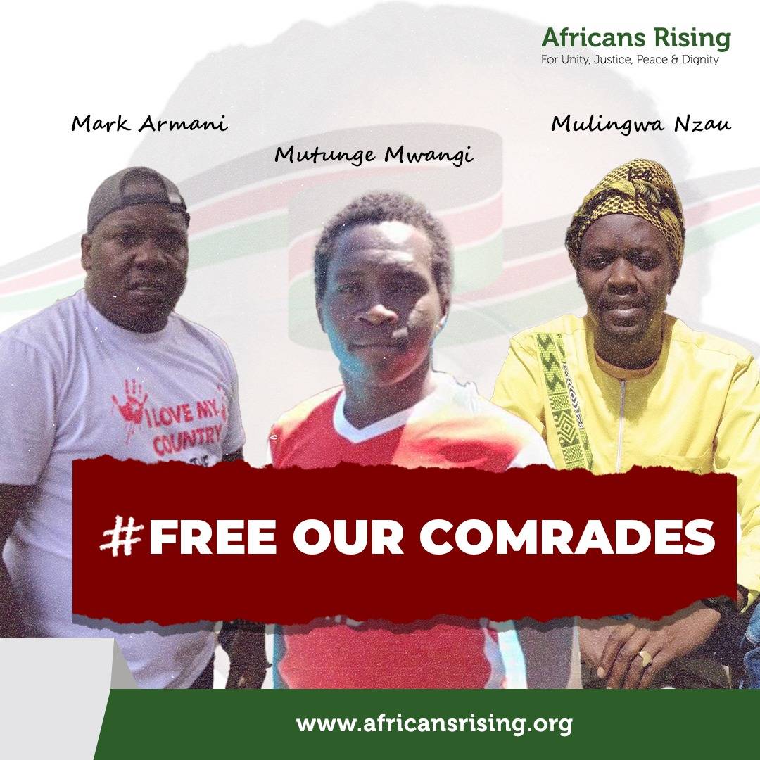 AfricansRising's tweet image. AFRICANS RISING STANDS WITH KENYA 🇰🇪

We demand the immediate release of three human rights defenders and Africans Rising members including Mark Amiani, Mutunge Mwangi, and Mulingwa Nzau,  arrested on June 28th following the nationwide #June25th Protests in honour of Kenyans