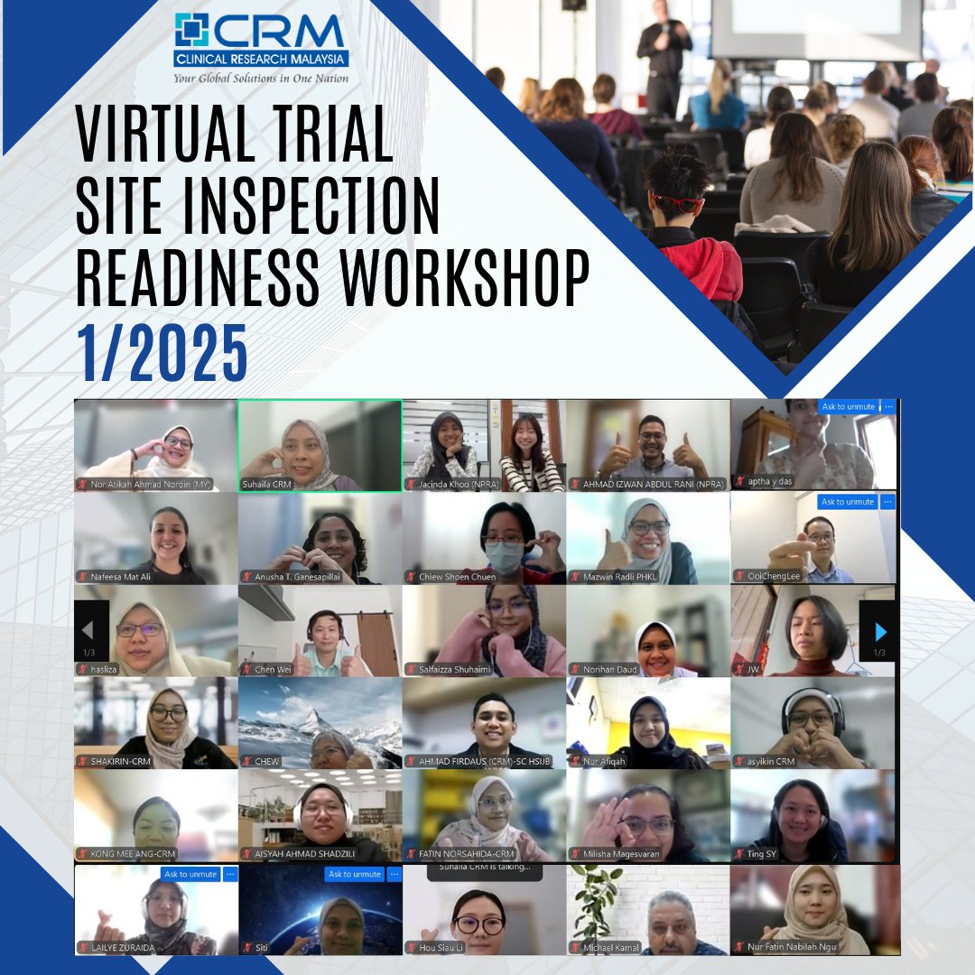 CRM successfully conducted its 1st Trial Site Inspection Readiness Workshop virtually.

Special thanks to Mr. Ahmad Izwan and Ms. Jacinda Khoo from NPRA for delivering an insightful session filled with practical tips on audit preparedness and latest updates on ICH E6(R3)