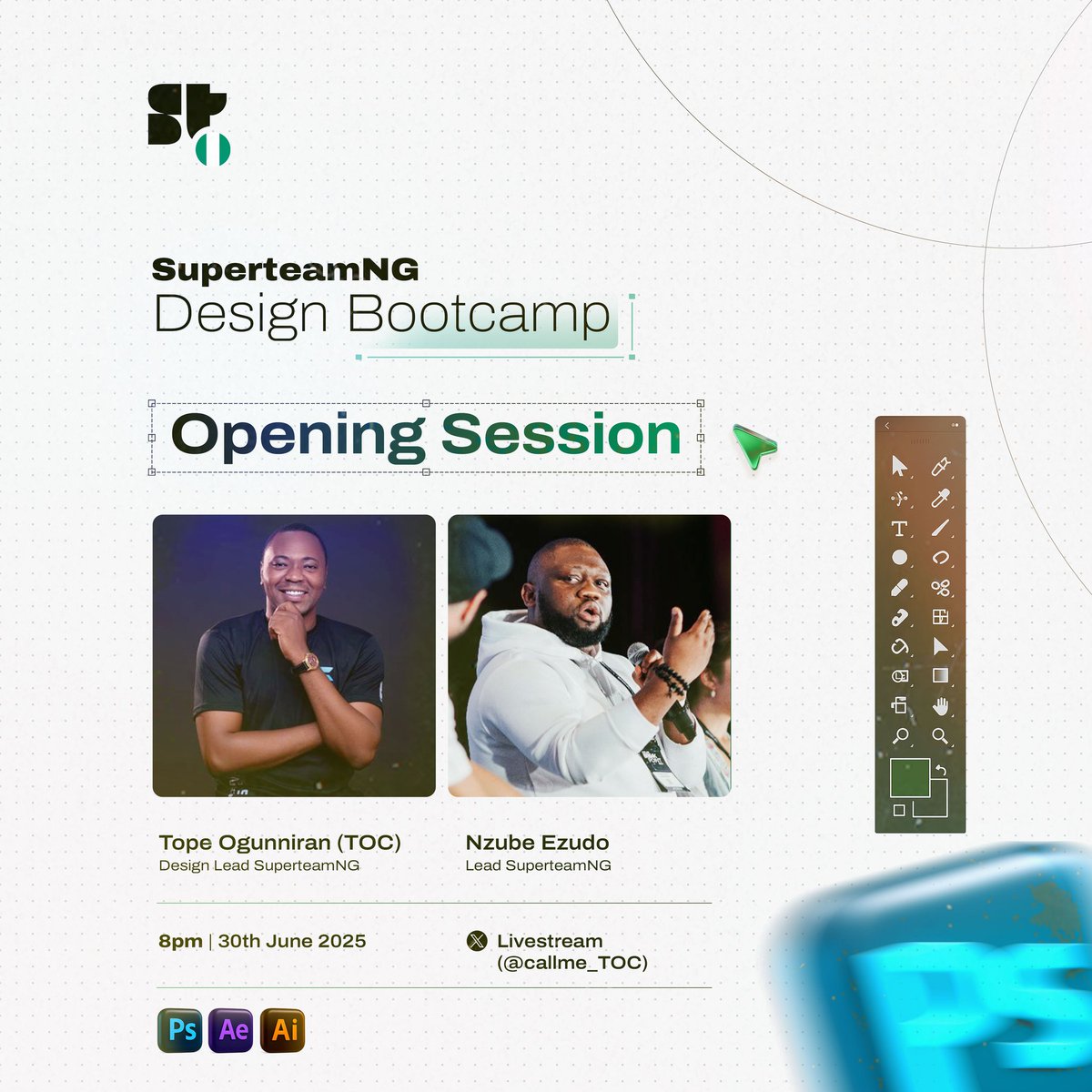 Tope Ogunniran (๐๐๐) (@callme_toc) on Twitter photo Itโs Monday, the beginning of a new creative journey!
Weโre kicking off the SuperteamNG AI Design Bootcamp with our Opening Session today, and weโre honored to have SuperteamNG Lead, <a href="/NzubeEzudo/">Nzube Ezudo</a> join us live!
๐ Time: 8PM | Date: 30th June 2025
๐ Live on X: <a href="/callme_TOC/">Tope Ogunniran (๐๐๐)</a>
Get Itโs Monday, the beginning of a new creative journey!
Weโre kicking off the SuperteamNG AI Design Bootcamp with our Opening Session today, and weโre honored to have SuperteamNG Lead, <a href="/NzubeEzudo/">Nzube Ezudo</a> join us live!
๐ Time: 8PM | Date: 30th June 2025
๐ Live on X: <a href="/callme_TOC/">Tope Ogunniran (๐๐๐)</a>
Get