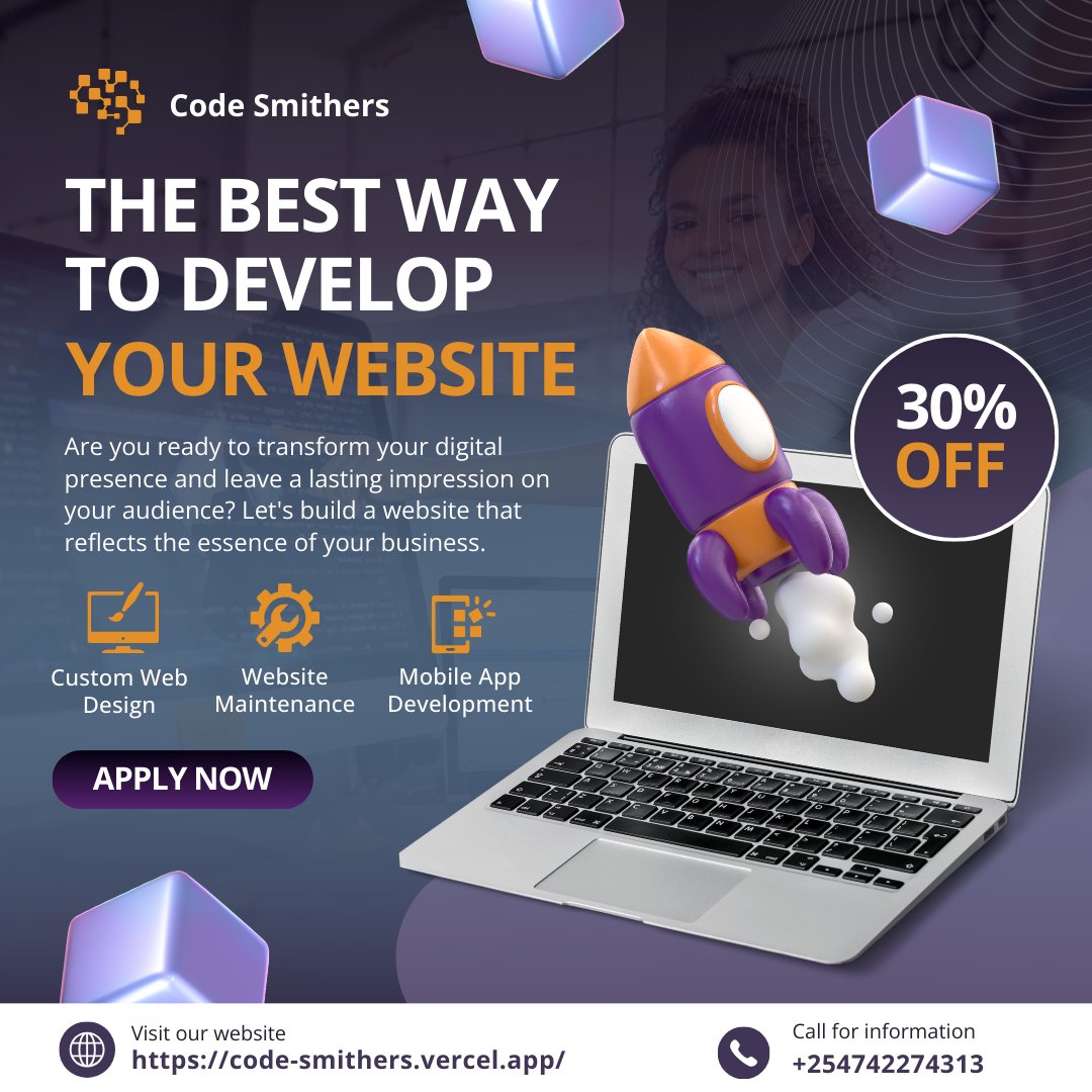 CodesmithSc's tweet image. 🚀 Code Smithers – Your Vision, Our Code 💻
Need a website, app, or custom software? We bring your ideas to life with powerful, user-friendly tech solutions.

✅ Fast delivery
✅ Mobile-friendly designs
✅ Affordable pricing

📩 Let&apos;s build your dream project today!