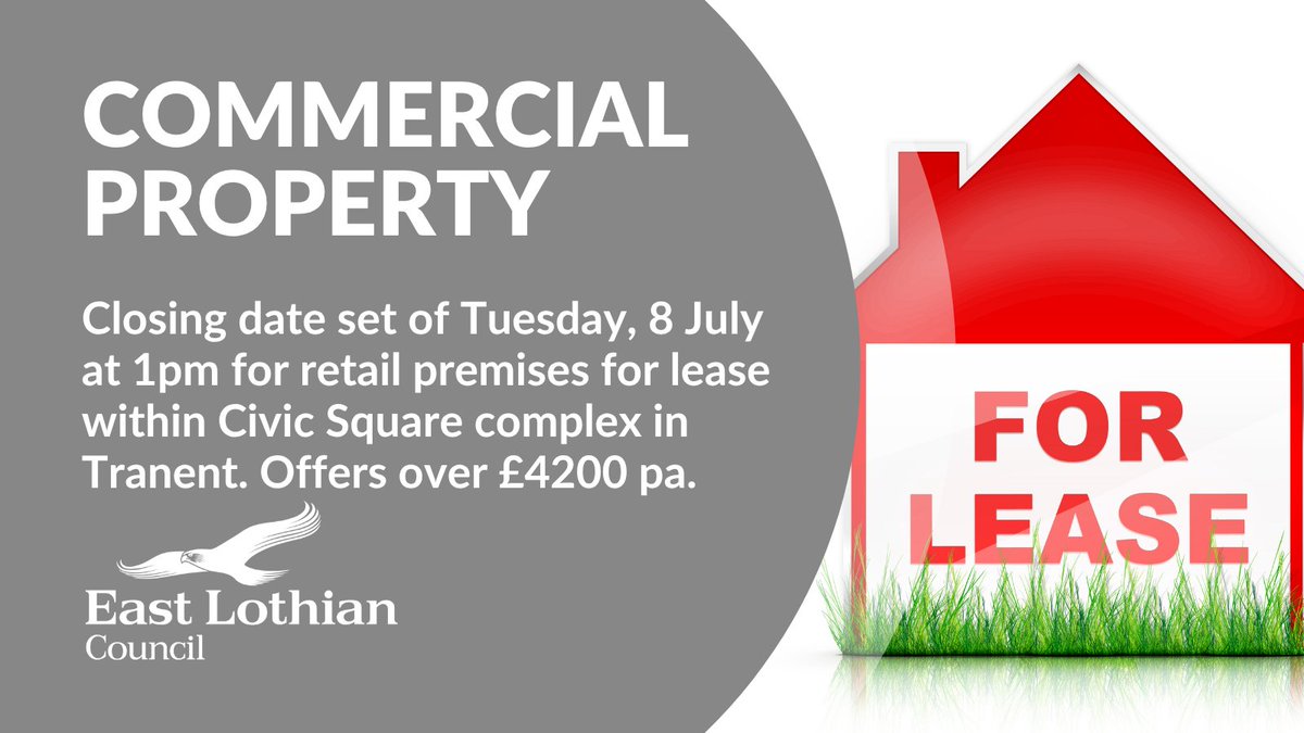 A closing date of Tues, July 8 at 1pm set for a ground floor retail premises available for lease within the Civic Square complex in Tranent. The property comprises a main front room, rear room, kitchen area and W.C. Offers over £4200 pa invited. More info: orlo.uk/55kKy