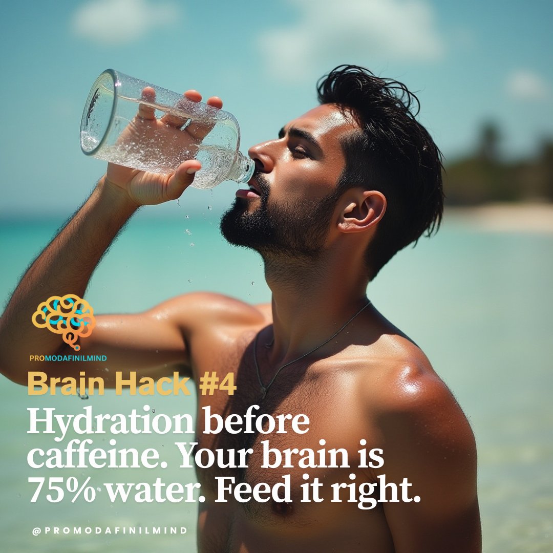 ProModafinilM's tweet image. Brain hack #4: Hydration before caffeine. Your brain is 75% water. Feed it right with promodafinilmind.to

#modafinil #brainhack #productivityhack #mentalclarity #promodafinilmind #brainfog #productivity