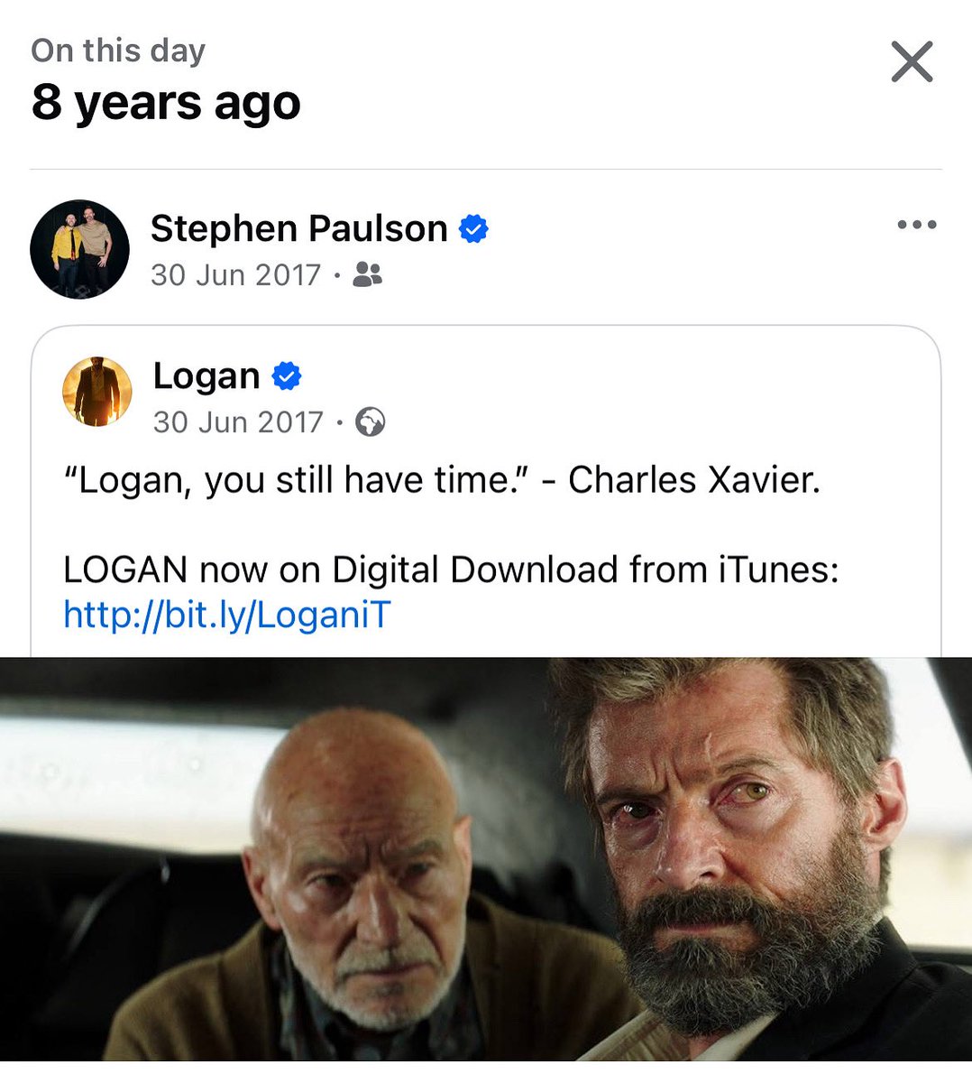 WolverSteve's tweet photo. Flashback to 8 years ago LOGAN
#Wolverine #HughJackman #memories #YouStillHaveTime #logan #JamesMangold #OnThisDay #PatrickStewart https://t.co/R6rMJRcP76