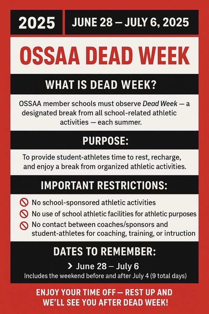 All athletic facilities closed: June 28 - July 6