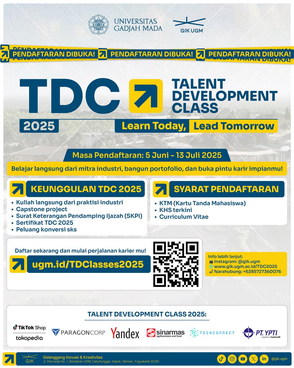 GIK_UGM's tweet photo. Yuk, mending langsung daftar sekarang ajaaa karena kuotanya terbatas!

Daftarnya di link ini yaaa:
🔗https://t.co/CJ8GGcWM14 

Kalau masih bingung, bisa reply/dm atauu hubungi kontak narahubung yaa! Sampai bertemu di TDC 2025! https://t.co/HnZe7Dg7Rf