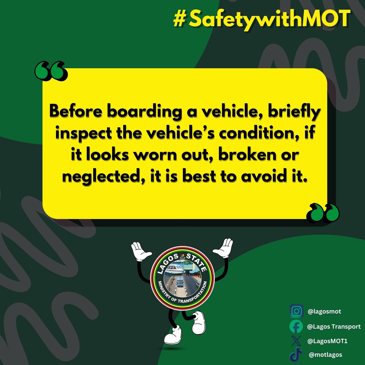 #LagosMOT
#SafetywithMOT
#SafetyFirst
#Staysafe