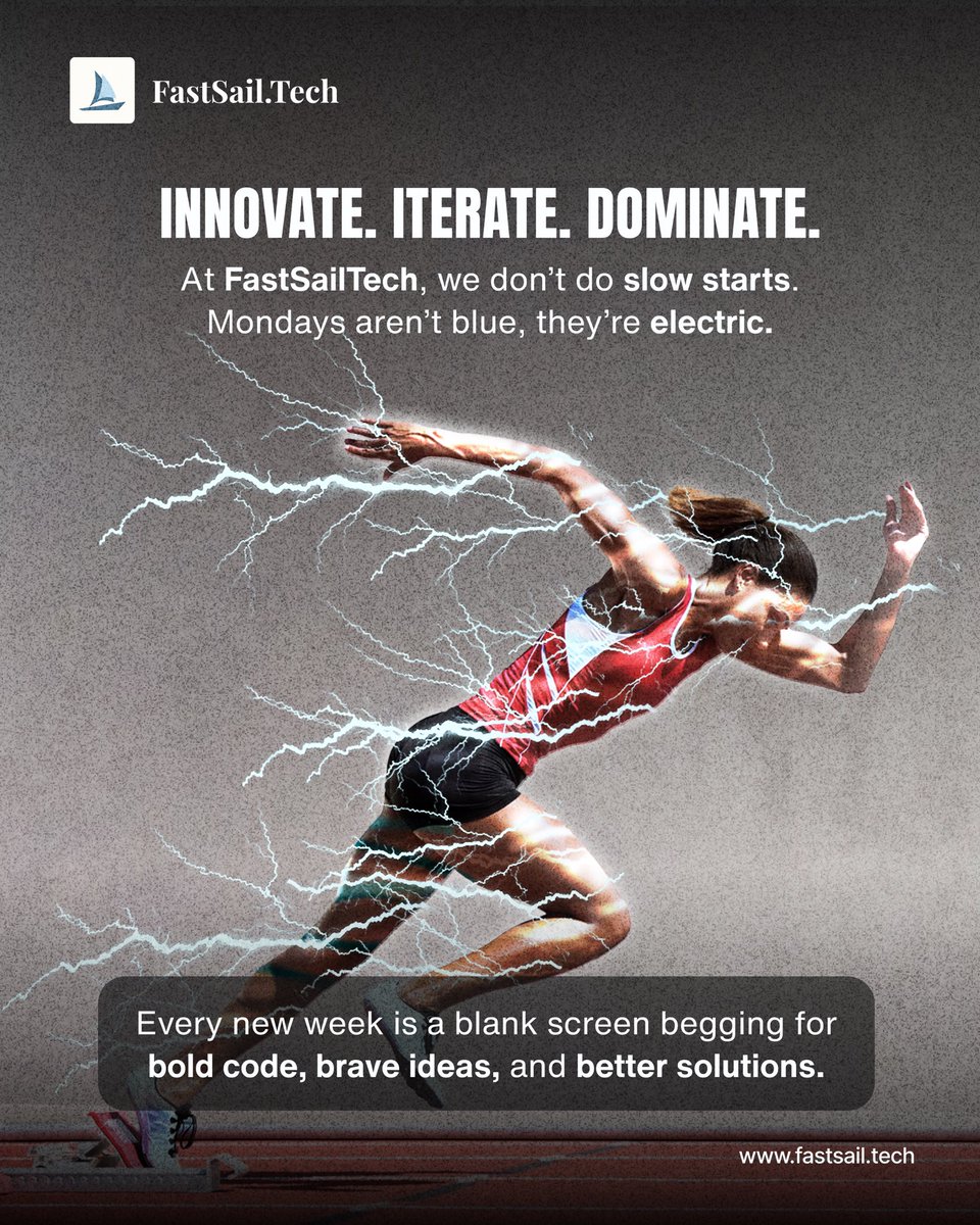 FastsailTech's tweet image. No slow starts. No safe ideas. No waiting for “someday.”

At FastSailTech, Mondays hit different because every week feels like a new sprint, and we build like we mean it.

Bold code. Brave ideas. Better solutions.
Let’s go.

#FastSailTech #BuildWithSpeed #ExecutionOverExcuses