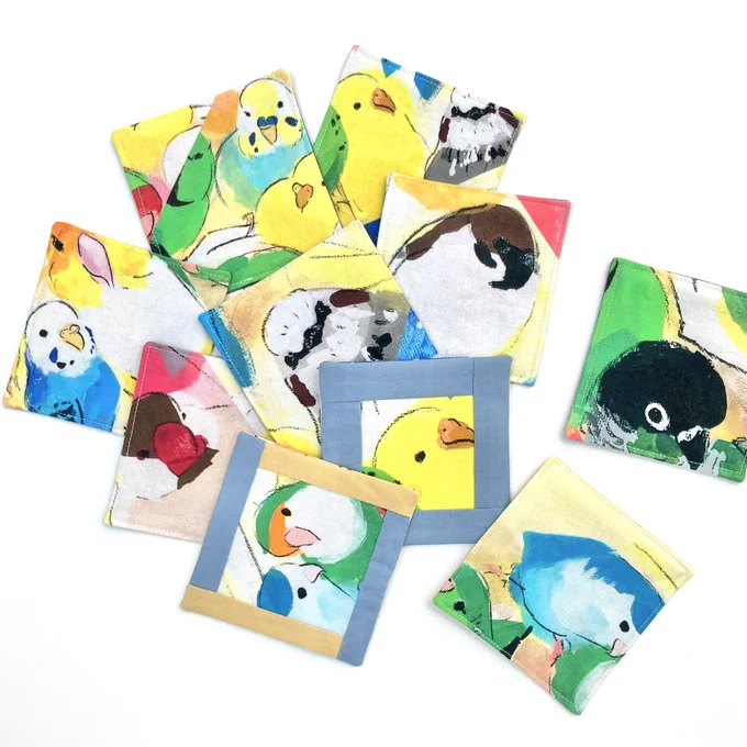 \鳥さんパラダイス新作/ 鳥さんパラダイスな生地で作った 小物たちの新作、 ふたつめはコースターです こちらも 7/2(水)からの #小鳥ガーデン にて 1枚ずつの販売となります