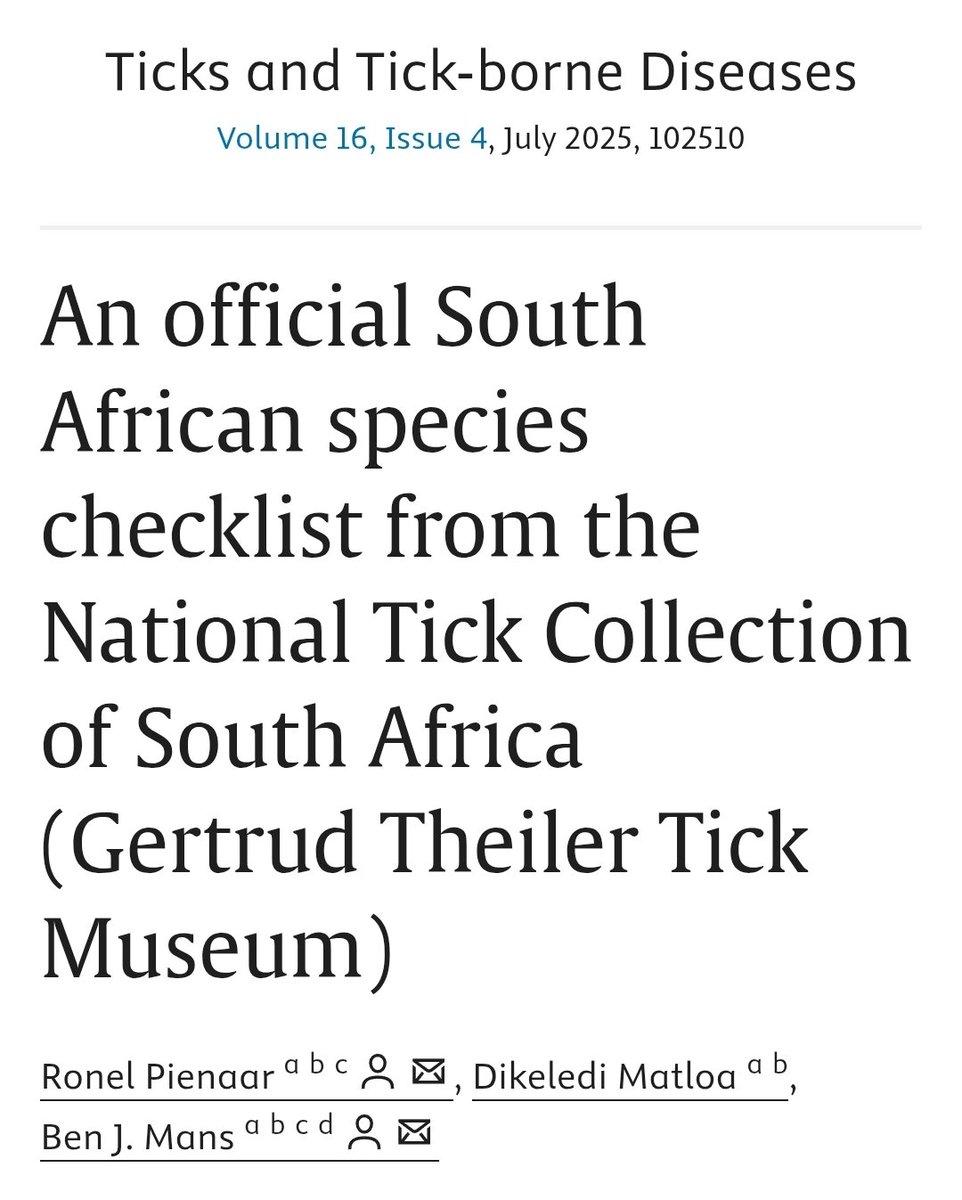 A short opinion piece  on ticks of South Africa. #GTTM #Gertrud_Theiler_Tick_Museum #National_tick_collection 

authors.elsevier.com/sd/article/S18…