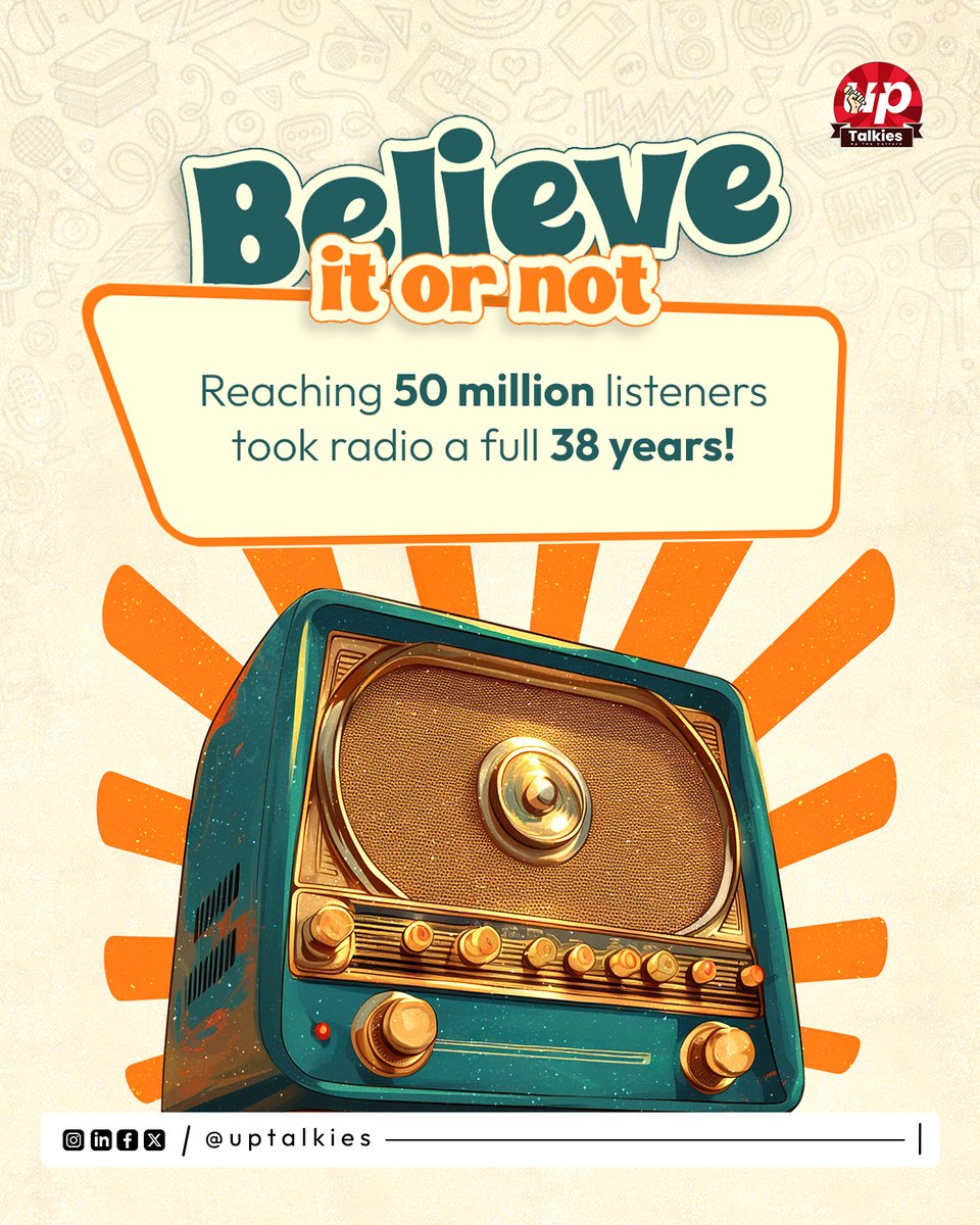 Believe it or not — it took radio 📻 38 years to reach 50 million listeners! 
And today, digital platforms hit those numbers in days. 
The power of storytelling keeps evolving!

#Trending #twitterclarets #radiofacts #Trending #viralpost2025シ