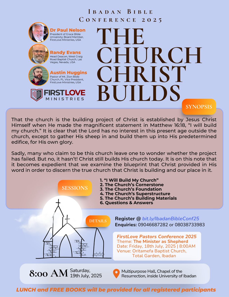 IbadanReformed's tweet image. IBADAN NG.
19th July, 2025.
Register NOW @ bit.ly/IbadanBibleCon…
Lunch & free books available for all.
Gift book: “A Glorious Institution” — an excellent volume on Church History
#IBBC2025
#IbadanBibleConference