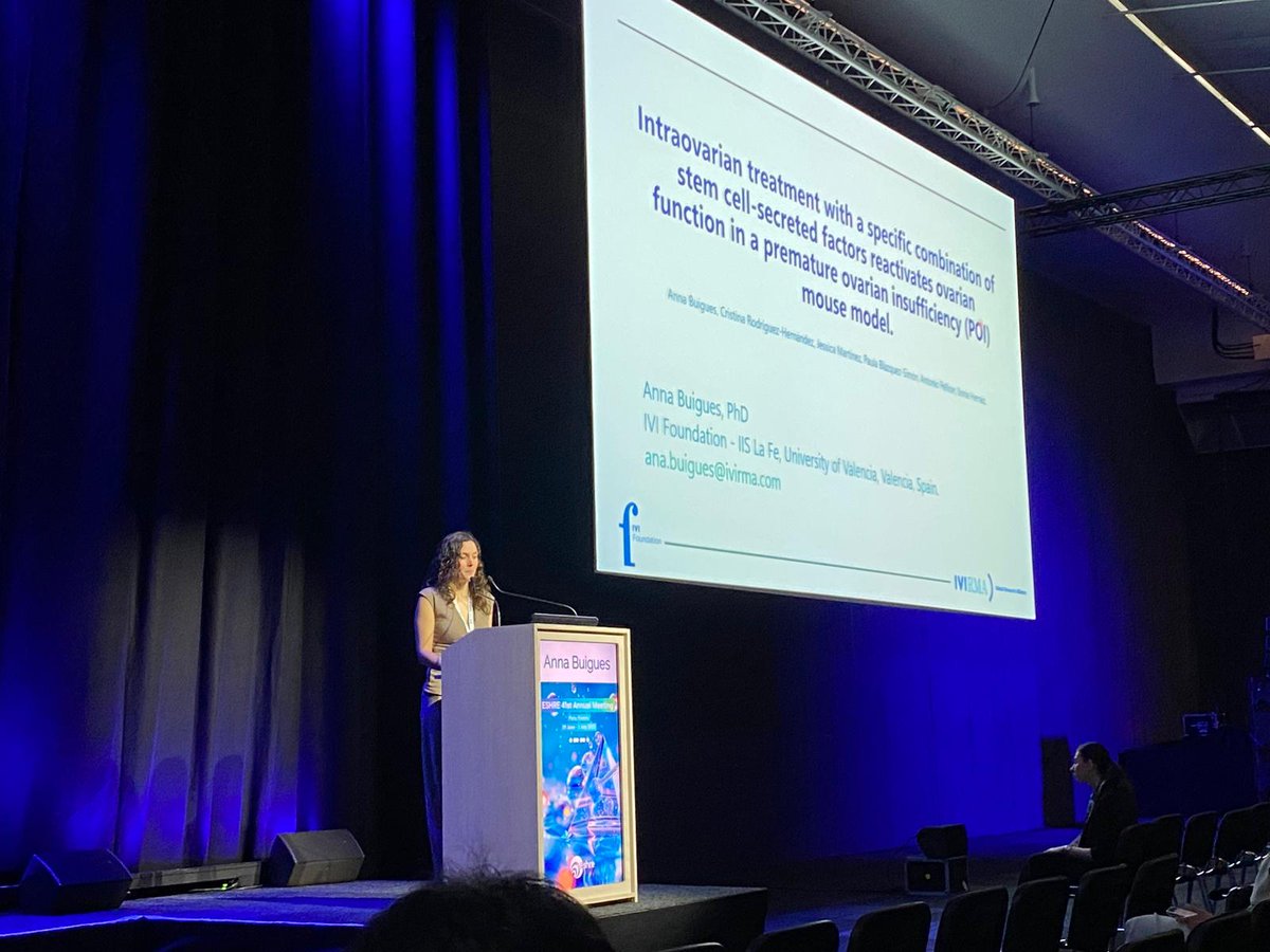 Dr. Ana Buigues presented today at #ESHRE2025 a study that discovered a combination of stem cell-derived proteins capable of restoring ovarian function in patients with premature ovarian insufficiency. @eshre #IVIatESHRE
