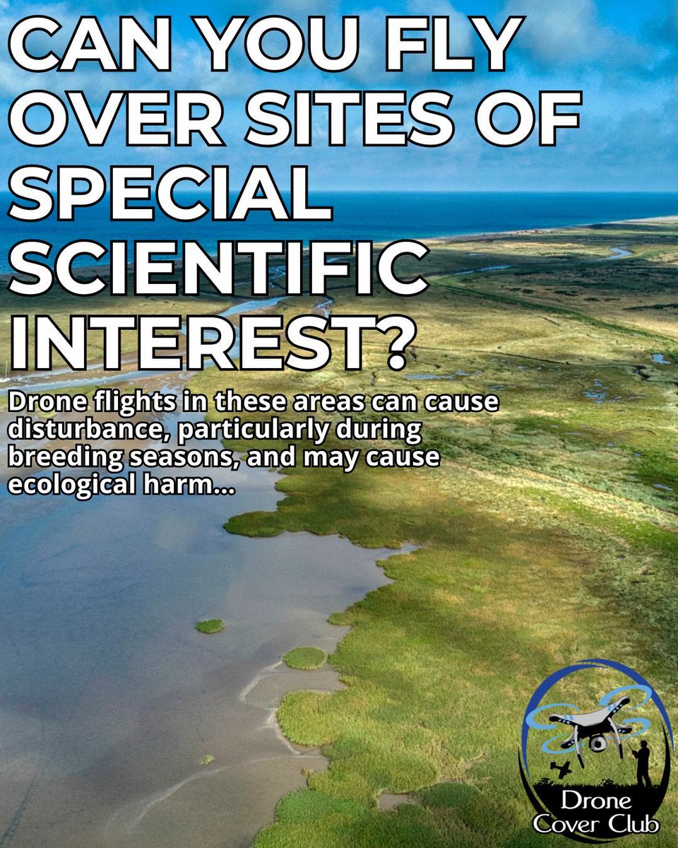 Sites of Special Scientific Interest (SSSIs) and Special Protection Areas (SPAs) are designated to protect vulnerable wildlife and habitats. Drone flights in these areas can cause disturbance. Find out more about No Fly Zones on our Blog... dronecoverclub.co.uk/blog#FRZ 

#NFZ #FRZ