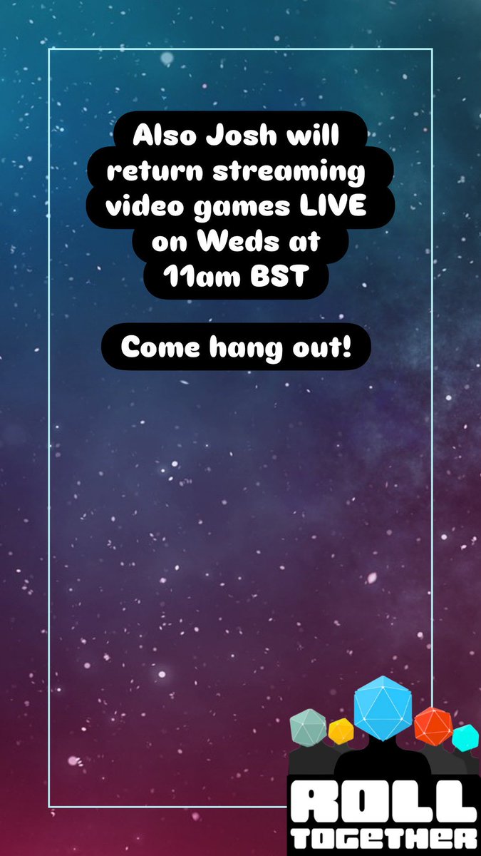 Here is what's happening on Roll Together this week over on twitch.tv/rolltogetherrpg and patreon.com/c/Rolltogether…

<a href="/phoenixdice/">Phoenix Dice</a> <a href="/idlechampions/">Idle Champions</a> <a href="/HOMIEandTheDUDE/">HOMIEandTheDUDE</a> #rolltogether #ttrpg #dnd