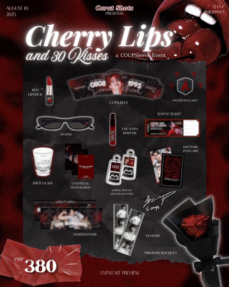 caratshots's tweet image. KIT INCLUSION | 🍒 Cherry Lips &amp;amp; 30 Kisses: a COUPSleeves event for Choi Seungcheol 💋

📍 Q Cup Philippines
📆 August 10, 2025
⏰ 2:00- 6:00 PM
📌 Register now: forms.gle/ftb8HpraRJfxiA…

Join us in celebrating SEVENTEEN’s S.COUPS on his special day! ♥️

#SEVENTEEN #세븐틴 #SVT