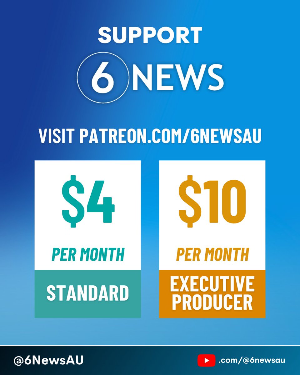 6NewsAU's tweet image. SUPPORT 6 NEWS: Join our new Executive Producer tier for just $10/month to gain early access to major announcements 🚨
Or, support us for $4/month (or a custom amount of your choosing) to help us continue producing independent and original reporting
➡️ patreon.com/6newsau