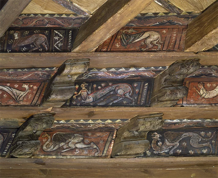 I would love to see this 14th-c medieval ceiling painted with bestiary animals. Cathédrale Saint-Léonce de Fréjus.