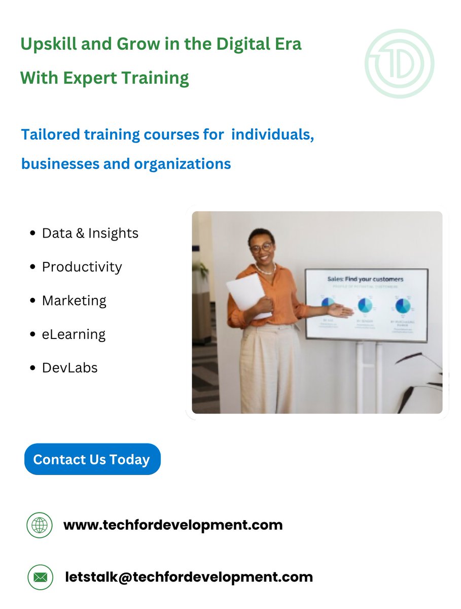 TechForDevelop1's tweet image. Technology is the primary force driving many industries.
Upskill & harness technology for impactful growth at your business or organization.
𝐄𝐱𝐩𝐥𝐨𝐫𝐞 𝐢𝐧-𝐝𝐞𝐦𝐚𝐧𝐝 𝐬𝐤𝐢𝐥𝐥𝐬 & 𝐭𝐫𝐚𝐢𝐧𝐢𝐧𝐠 𝐚𝐫𝐞𝐚𝐬 -> tinyurl.com/mhz77uzm
#DataScientist #SabaSaba2025