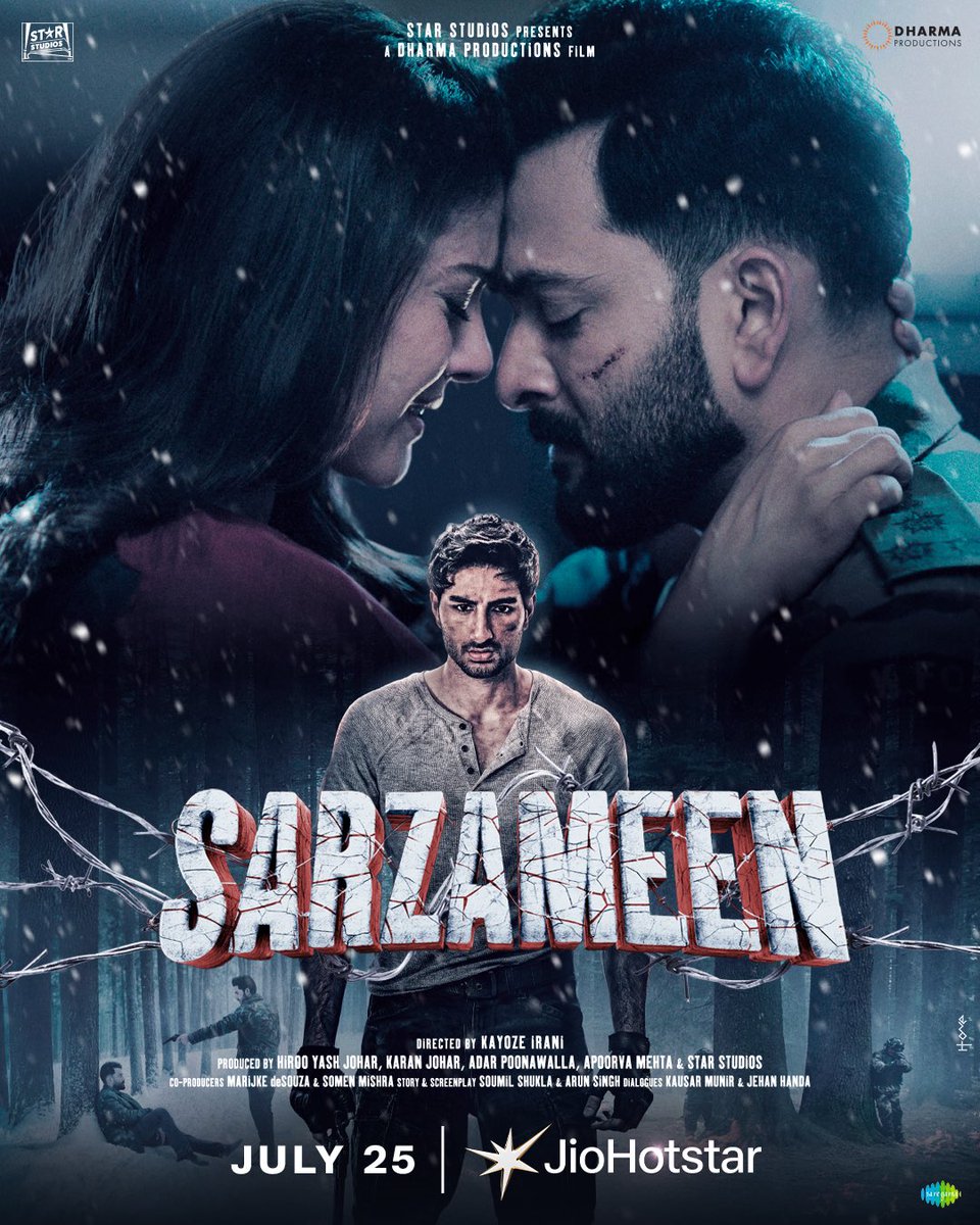 Prithviraj Sukumaran (@prithviofficial) on Twitter photo Jahan duty aur parivaar takraate hain, wahan se shuru hoti hai Sarzameen ki kahaani 🇮🇳
Official announcement out now!
#Sarzameen, releasing July 25, only on @jiohotstar!
#SarzameenOnJioHotstar
<a href="/itsKajolD/">Kajol</a> #IbrahimAliKhan #KaranJohar <a href="/adarpoonawalla/">Adar Poonawalla</a> <a href="/apoorvamehta18/">Apoorva Mehta</a> <a href="/AndhareAjit/">Ajit Andhare</a> Jahan duty aur parivaar takraate hain, wahan se shuru hoti hai Sarzameen ki kahaani 🇮🇳
Official announcement out now!
#Sarzameen, releasing July 25, only on @jiohotstar!
#SarzameenOnJioHotstar
<a href="/itsKajolD/">Kajol</a> #IbrahimAliKhan #KaranJohar <a href="/adarpoonawalla/">Adar Poonawalla</a> <a href="/apoorvamehta18/">Apoorva Mehta</a> <a href="/AndhareAjit/">Ajit Andhare</a>