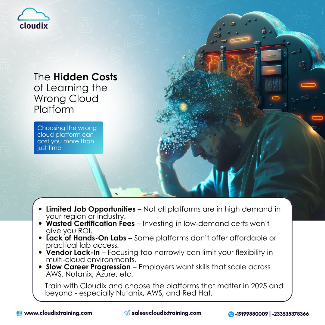 CloudixT's tweet image. Train with Cloudix and choose the platforms that matter in 2025 and beyond - especially Nutanix, AWS, and Red Hat.
📩 Email: sales@cloudixtraining.com
#Cloudcomputing #CloudPlatforms #Nutanix #AWS #CloudCerts #MultiCloud #Asherkine #cloudixt #redhat #partey