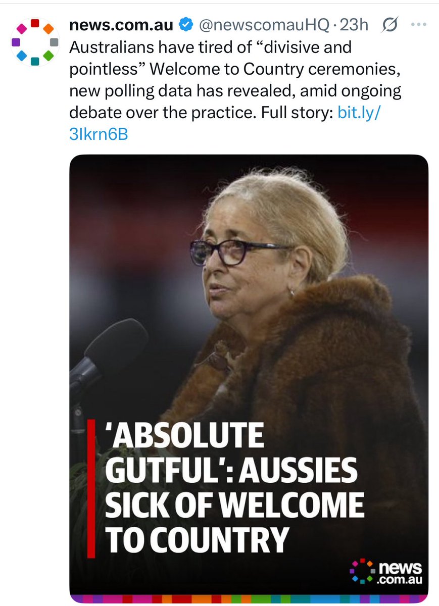 I’m getting sick of being served this media slop.

I HAVEN’T had a gutful of Welcome to Country..

I WELCOME Welcome to Country - as I have an understanding of what it actually means  - and a deep respect for the oldest living culture on the planet.

I WELCOME learning about this
