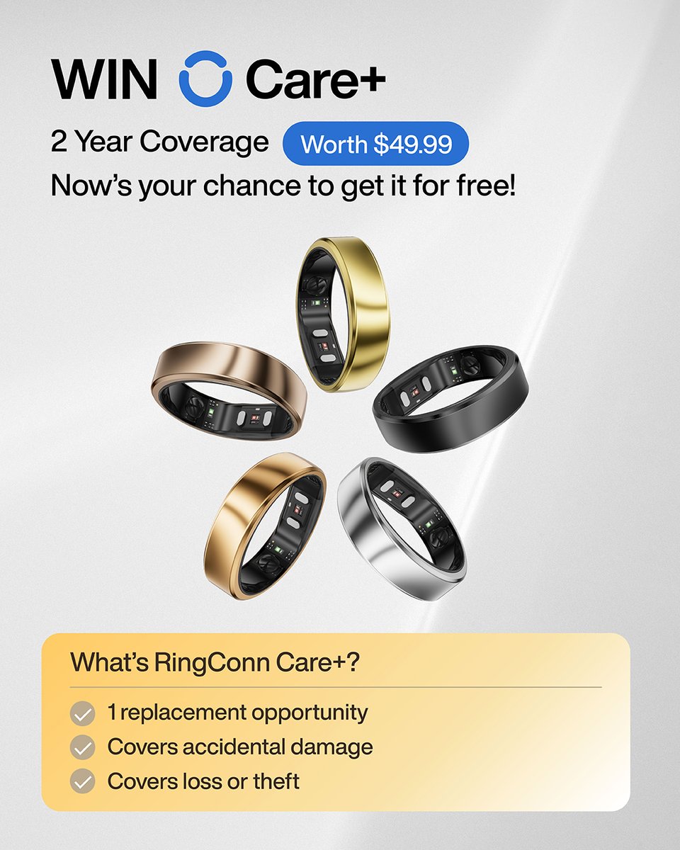 💥 GIVEAWAY TIME!
We’re celebrating another year of supporting your health journey with RingConn — and we couldn’t have done it without YOU 💙
As a thank-you, we’re giving away 10 exclusive Care+ packages to our amazing community!
.
How to enter:
1️⃣  Follow <a href="/RingConn_/">RingConn</a> 
2️⃣