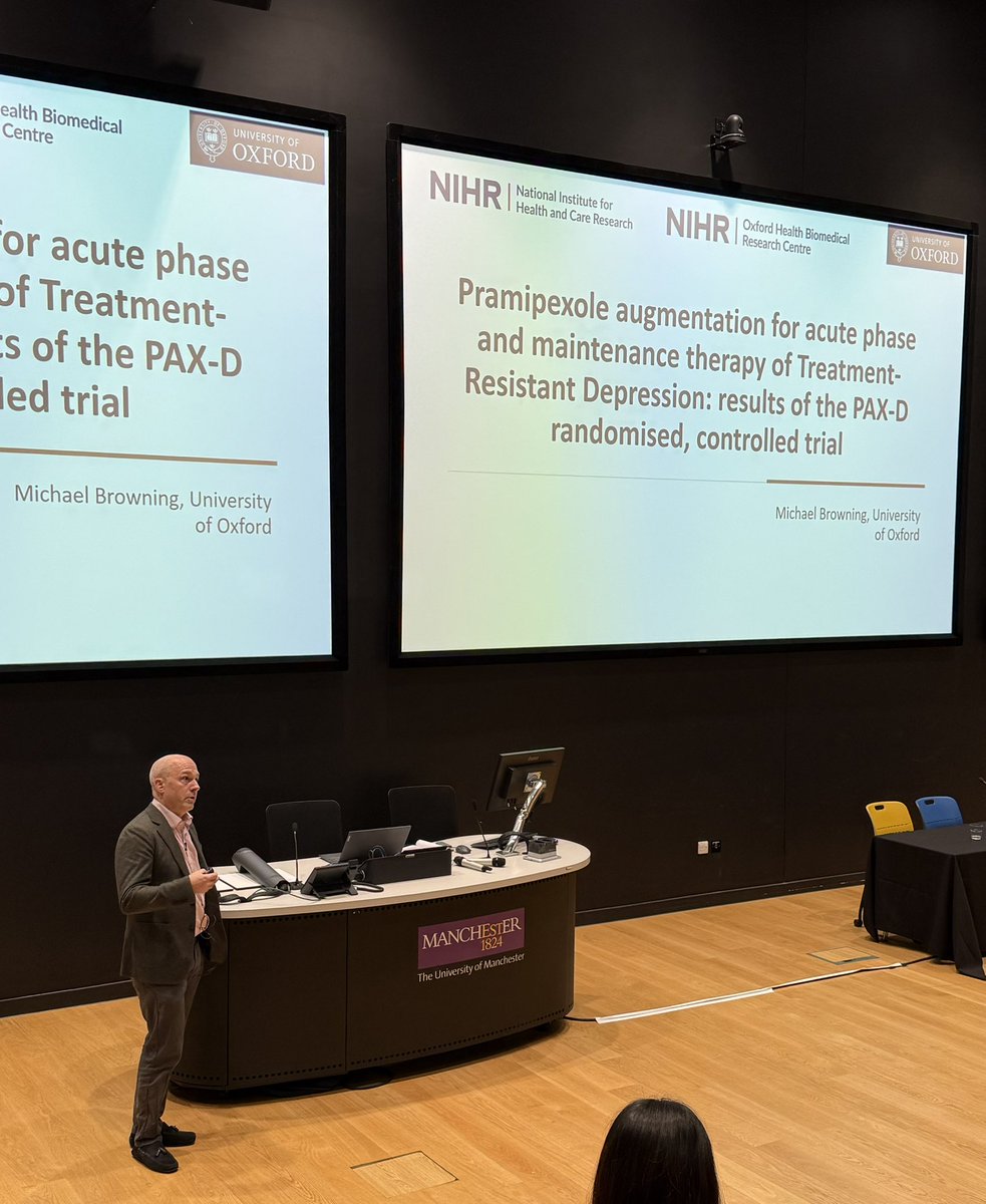 Laithalexander's tweet photo. Hot off the press!!! Prof Michael Browning from @UniofOxford presenting data from the PAX-D trial, looking a dopaminergic medication to augment the treatment of depression. #BAP2025 https://t.co/2lxVpBexen