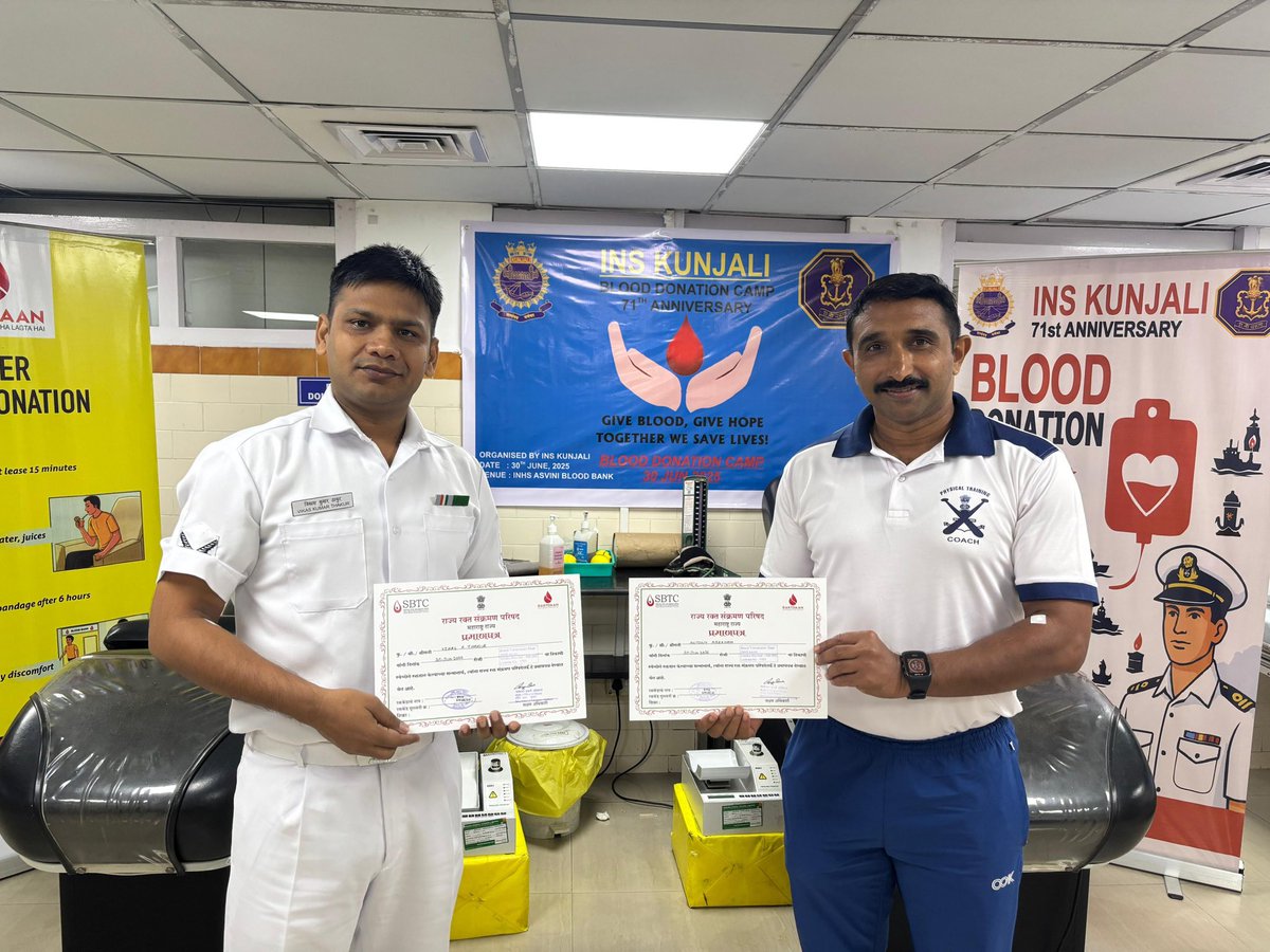 HQ Maharashtra Naval Area (@in_hqmna) on Twitter photo #INSKunjali marked its 71st Anniversary with a Blood Donation Camp at <a href="/IN_ASVINI/">INHS Asvini</a> — a tribute to service and humanity. “Donate Blood, Save Lives” — a message embraced by all, reflecting the unit’s enduring spirit of compassion and commitment. #INSKunjali marked its 71st Anniversary with a Blood Donation Camp at <a href="/IN_ASVINI/">INHS Asvini</a> — a tribute to service and humanity. “Donate Blood, Save Lives” — a message embraced by all, reflecting the unit’s enduring spirit of compassion and commitment.