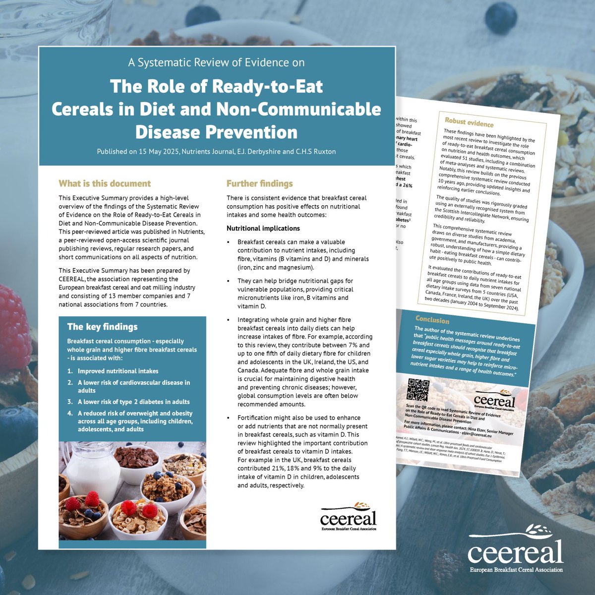 Le rôle positif des céréales du petit-déjeuner est confirmé par une revue systématique publiée dans Nutrients, fondée sur 51 études scientifiques.

💡 4 enseignements à retenir :

✔️Elles apportent des nutriments essentiels
 ✔️Elles ne représentent qu’entre 1 et 4 % des apports