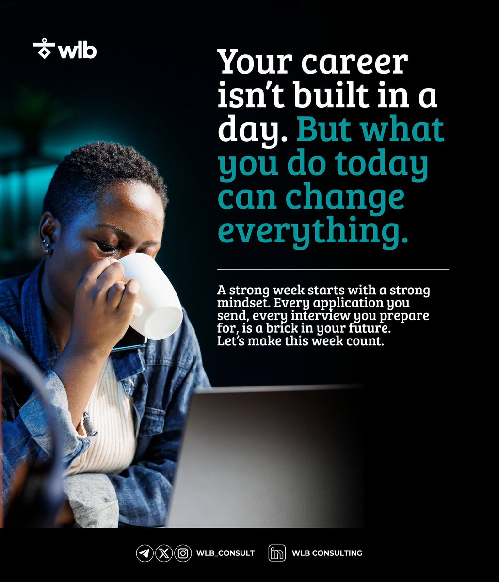 Your career won’t grow overnight but what you do today can change everything. 

Every CV you send. Every interview you prepare for. Every small step yields progress. 

Start strong. Stay consistent. 
Let’s make this week count. 

#MondayMotivation #CareerGrowth #WLBConsulting