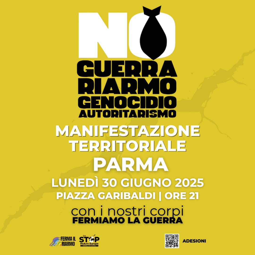 NO GUERRA, RIARMO, GENOCIDIO, AUTORITARISMO: il 30 giugno presidio territoriale in piazza Garibaldi a Parma alle ore 21... cgilparma.it/c/4774