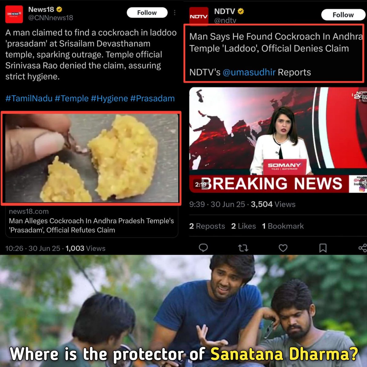 Jagananna Connects (@jaganannacncts) on Twitter photo శ్రీశైలం లడ్డూ ప్రసాదంలో బొద్దింక.
సనాతన ధర్మ పరిరక్షకుడు <a href="/PawanKalyan/">Pawan Kalyan</a> ఎక్కడ ?
#PackageStarPK #CBNFailedCM #SaveTemplesFromTDP #AndhraPradesh #JaganannaConnects శ్రీశైలం లడ్డూ ప్రసాదంలో బొద్దింక.
సనాతన ధర్మ పరిరక్షకుడు <a href="/PawanKalyan/">Pawan Kalyan</a> ఎక్కడ ?
#PackageStarPK #CBNFailedCM #SaveTemplesFromTDP #AndhraPradesh #JaganannaConnects